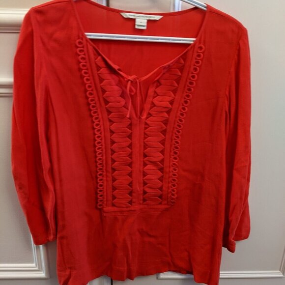 Diane Von Furstenberg women's orange 3/4 sleeve blouse in size 4 - Picture 1 of 8